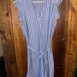 Old Navy Blue and White Striped Midi Tie-Waist Dress